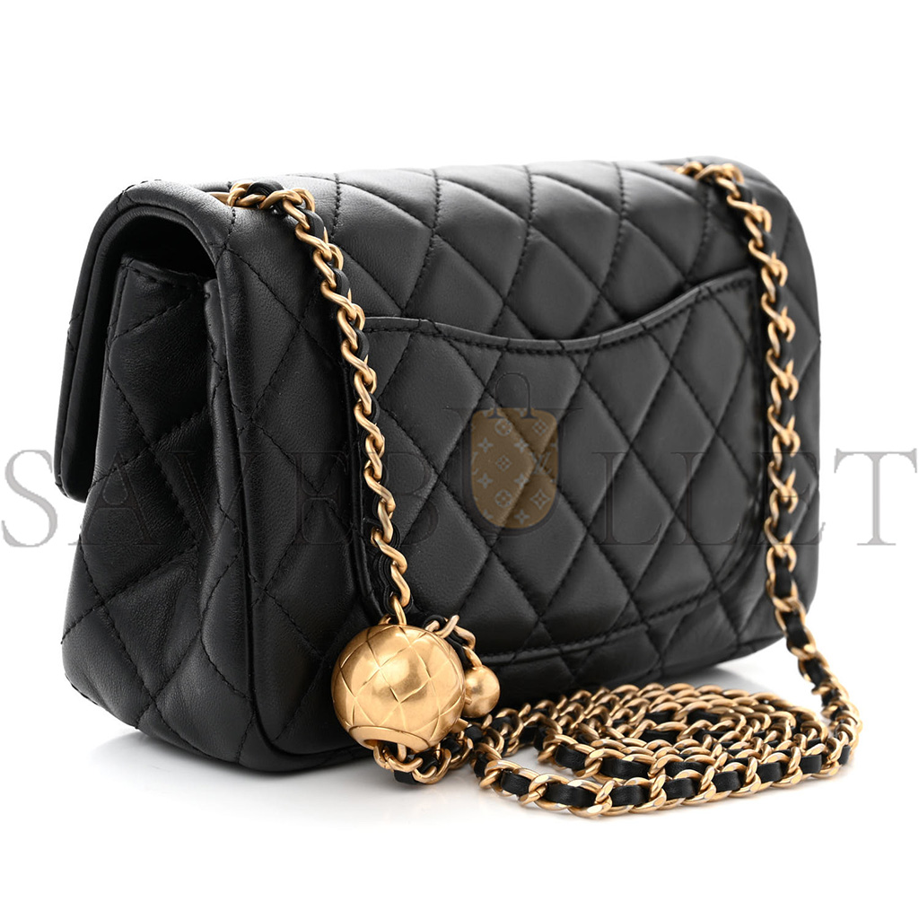 CHANEL MASTER LAMBSKIN QUILTED MINI RECTANGULAR PEARL CRUSH FLAP BLACK AS1787 (19*13*6cm)