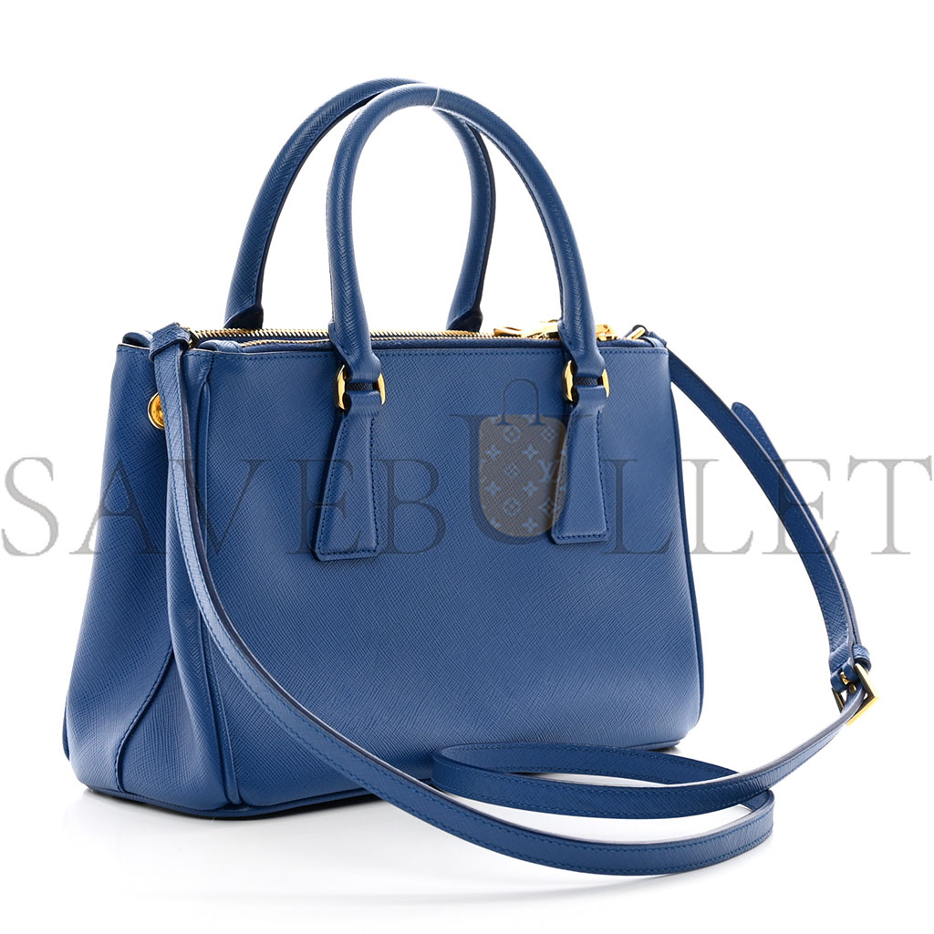 PRADA SAFFIANO LUX MINI GALLERIA DOUBLE ZIP TOTE AZZURO (27*17*12cm)