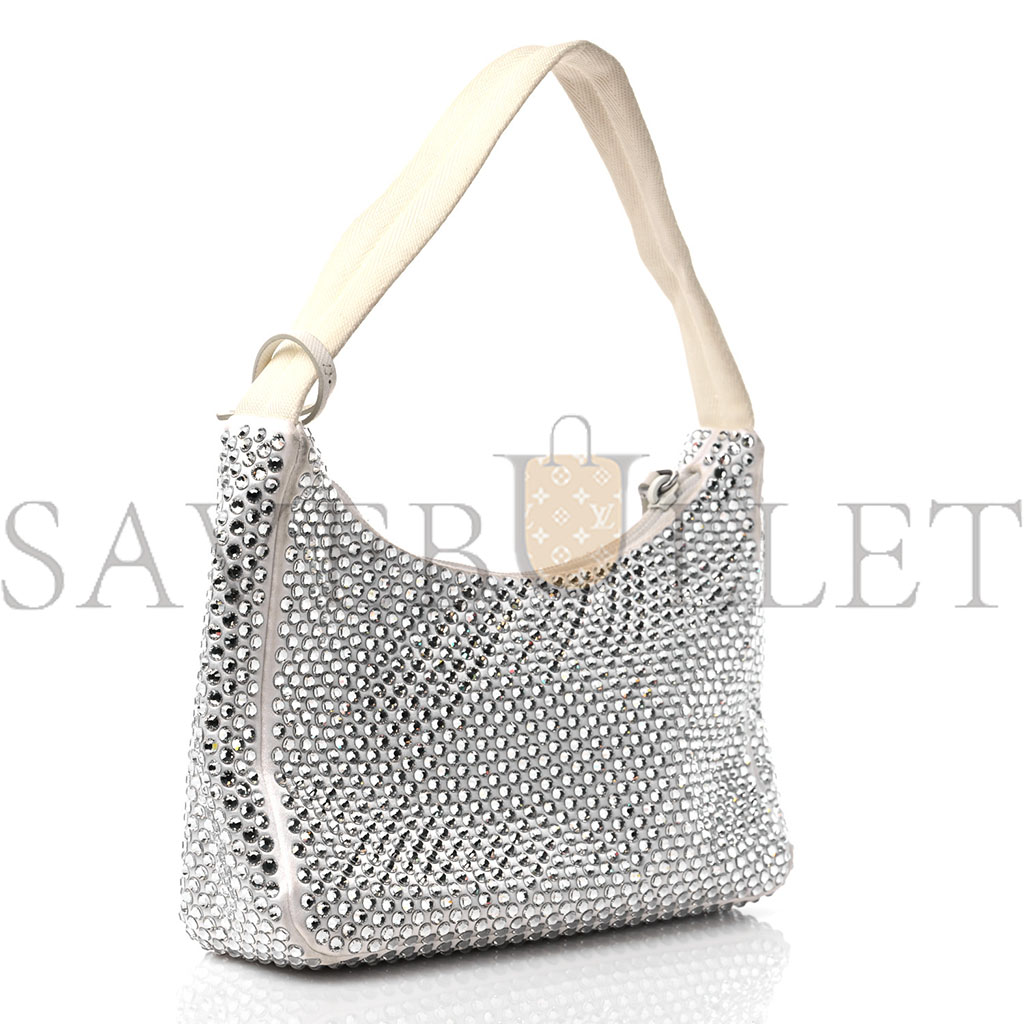 PRADA SATIN CRYSTAL MINI RE-EDITION BAG WHITE (23*16*8cm)