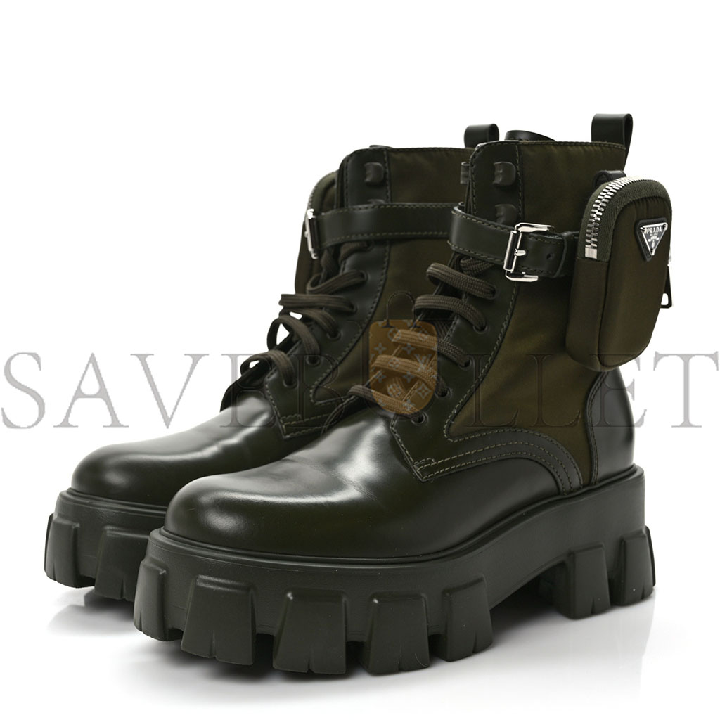 PRADA SPAZZOLATO ROIS RE-NYLON METAL TRIANGLE LOGO MONOLITH POUCH POCKET 55MM BOOTS 38 MILITARE PRADA SPAZZOLATO ROIS RE-NYLON METAL TRIANGLE LOGO MONOLITH POUCH POCKET 55MM BOOTS 38 MILITARE