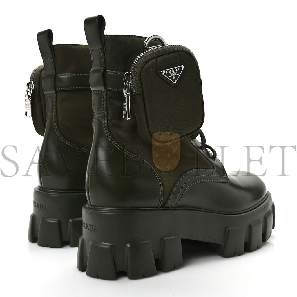 PRADA SPAZZOLATO ROIS RE-NYLON METAL TRIANGLE LOGO MONOLITH POUCH POCKET 55MM BOOTS 38 MILITARE PRADA SPAZZOLATO ROIS RE-NYLON METAL TRIANGLE LOGO MONOLITH POUCH POCKET 55MM BOOTS 38 MILITARE