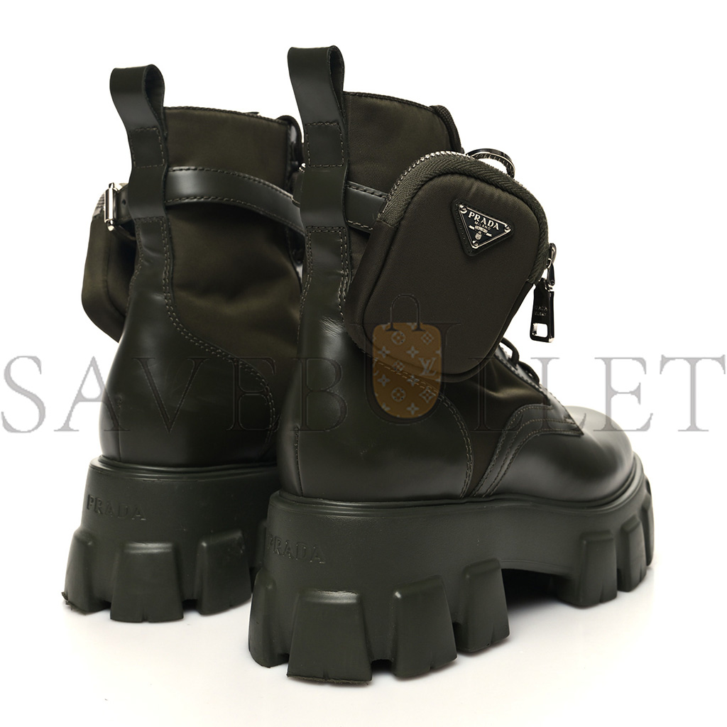 PRADA SPAZZOLATO ROIS RE-NYLON METAL TRIANGLE LOGO MONOLITH POUCH POCKET 55MM BOOTS 40.5 MILITARE PRADA SPAZZOLATO ROIS RE-NYLON METAL TRIANGLE LOGO MONOLITH POUCH POCKET 55MM BOOTS 40.5 MILITARE