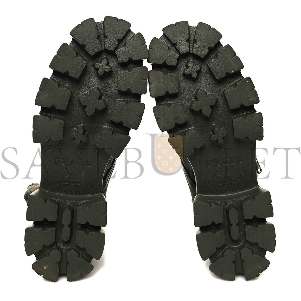 PRADA SPAZZOLATO ROIS RE-NYLON METAL TRIANGLE LOGO MONOLITH POUCH POCKET 55MM BOOTS 40.5 MILITARE PRADA SPAZZOLATO ROIS RE-NYLON METAL TRIANGLE LOGO MONOLITH POUCH POCKET 55MM BOOTS 40.5 MILITARE