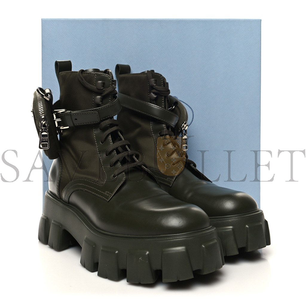 PRADA SPAZZOLATO ROIS RE-NYLON METAL TRIANGLE LOGO MONOLITH POUCH POCKET 55MM BOOTS 40.5 MILITARE PRADA SPAZZOLATO ROIS RE-NYLON METAL TRIANGLE LOGO MONOLITH POUCH POCKET 55MM BOOTS 40.5 MILITARE