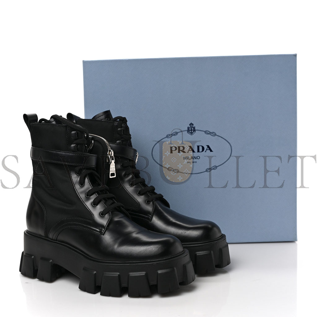 PRADA SPAZZOLATO ROIS NYLON METAL TRIANGLE LOGO MONOLITH POUCH POCKET 55MM BOOTS 39 BLACK PRADA SPAZZOLATO ROIS NYLON METAL TRIANGLE LOGO MONOLITH POUCH POCKET 55MM BOOTS 39 BLACK