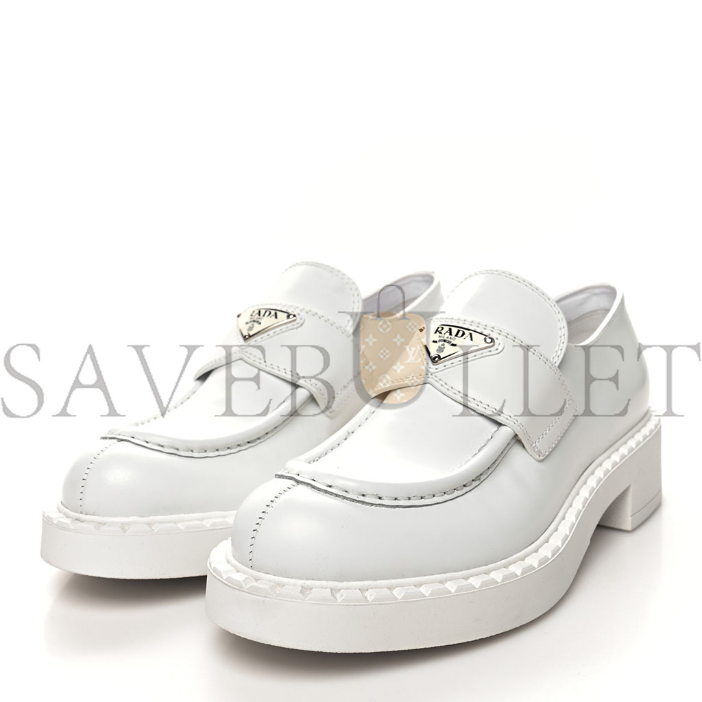 PRADA SPAZZOLATO METAL TRIANGLE LOGO 50MM LOAFERS 39.5 WHITE PRADA SPAZZOLATO METAL TRIANGLE LOGO 50MM LOAFERS 39.5 WHITE