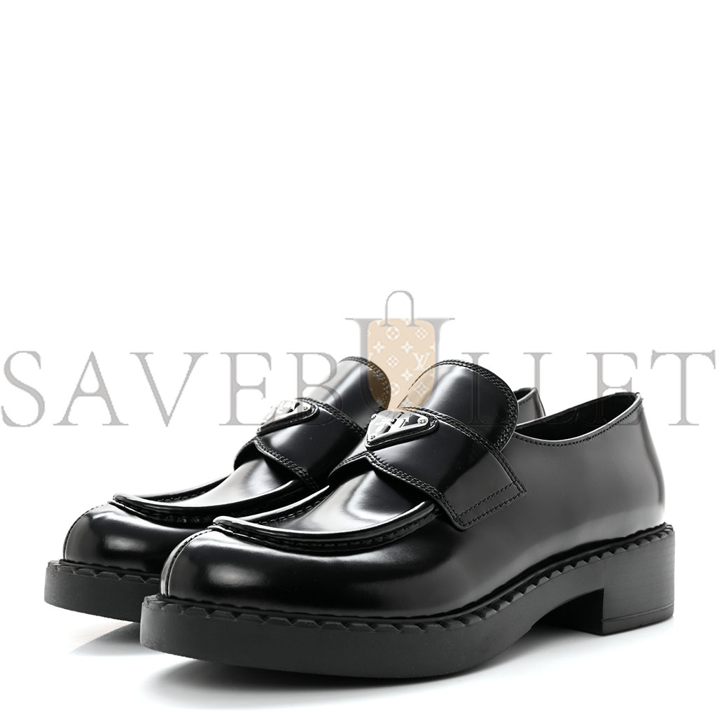 PRADA SPAZZOLATO METAL TRIANGLE LOGO 50MM LOAFERS 40 BLACK PRADA SPAZZOLATO METAL TRIANGLE LOGO 50MM LOAFERS 40 BLACK