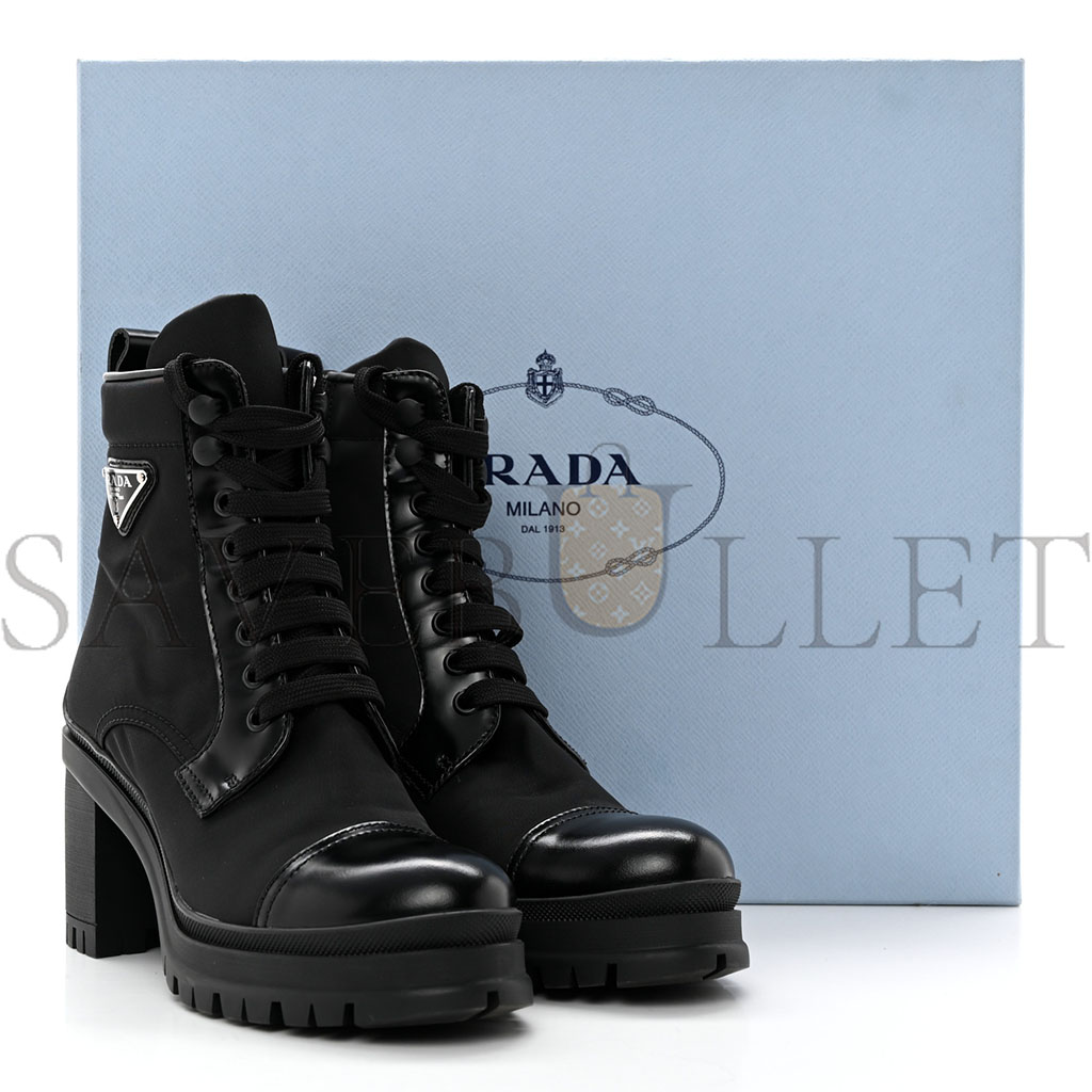 PRADA SPAZZOLATO RE-NYLON METAL TRIANGLE LOGO LACE UP 55MM ANKLE BOOTS 36.5 BLACK PRADA SPAZZOLATO RE-NYLON METAL TRIANGLE LOGO LACE UP 55MM ANKLE BOOTS 36.5 BLACK