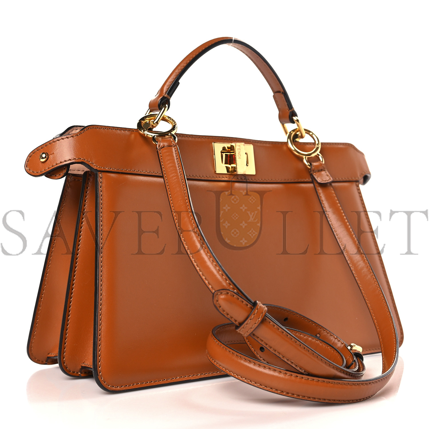 FENDI VITELLO KING LUXOR SHINY NAPPA MEDIUM PEEKABOO I SEE U EAST WEST SATCHEL BRANDY LIGHT ROSE (30*20*12cm)