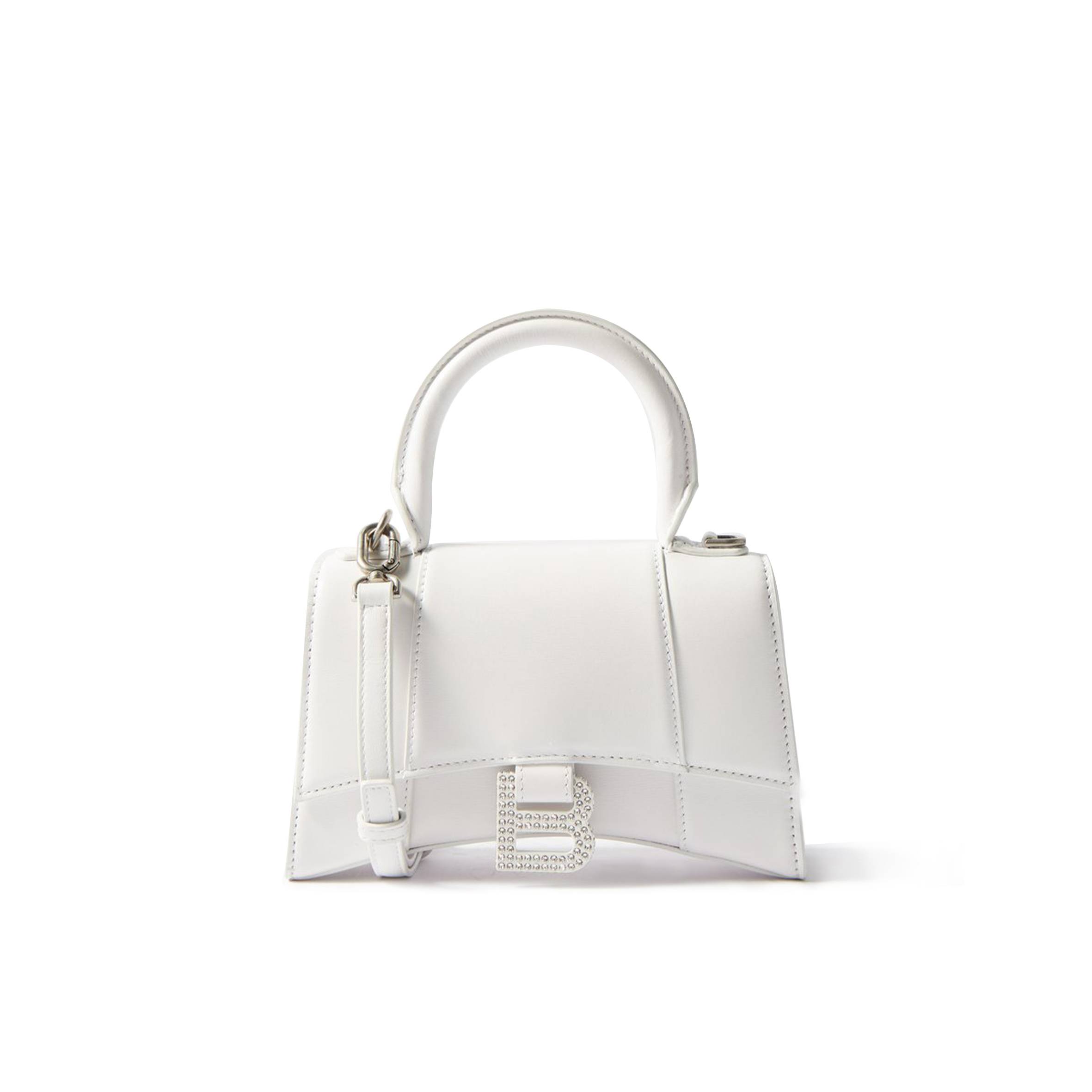 BALENCIAGA WHITE HOURGLASS XS CRYSTAL-LOGO LEATHER BAG MATCHESFASHION US (19*11.5*7.5cm)