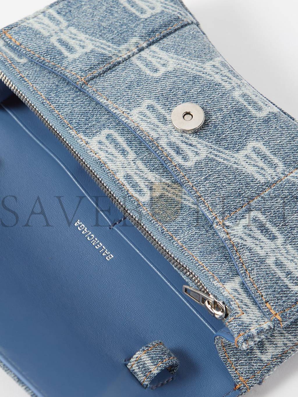 BALENCIAGA BLUE HOURGLASS LOGO-PRINT DENIM CROSS-BODY BAG MATCHESFASHION US (19.5*12*4cm)