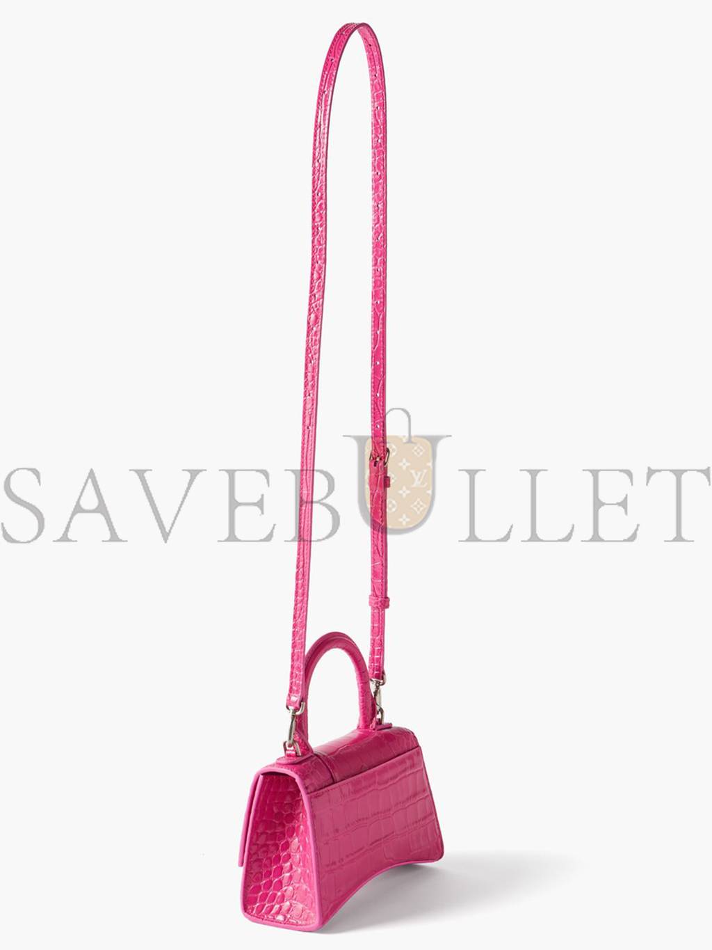 BALENCIAGA PINK HOURGLASS XS CROCODILE-EFFECT LEATHER BAG MATCHESFASHION US (19.5*12*5cm)