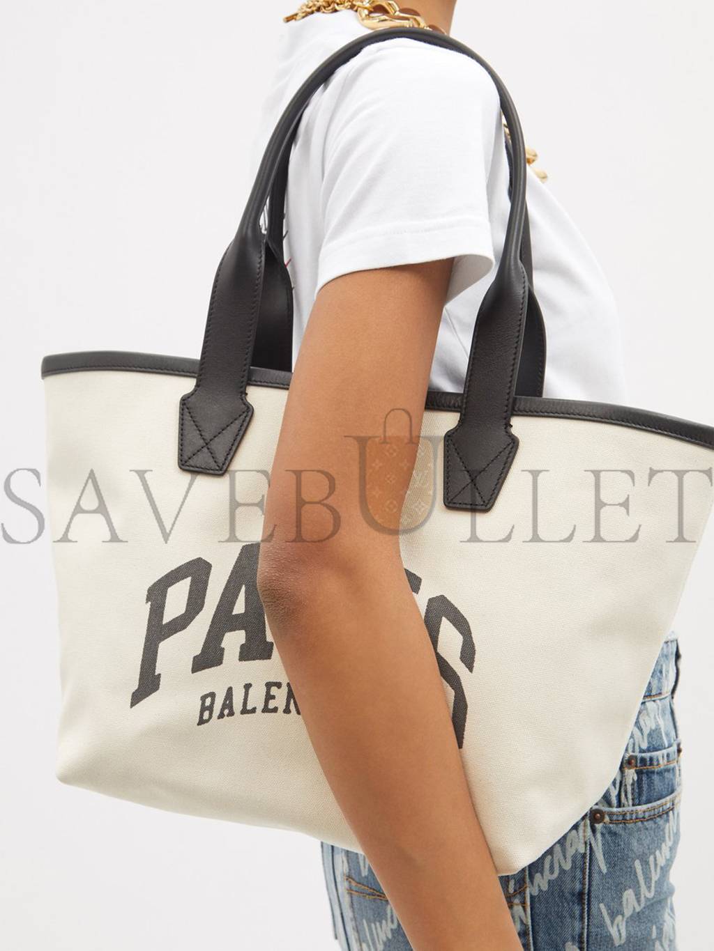 BALENCIAGA NEUTRAL PARIS LOGO-PRINT LEATHER-TRIM CANVAS TOTE BAG MATCHESFASHION US (41.1*25.1*17.5cm)