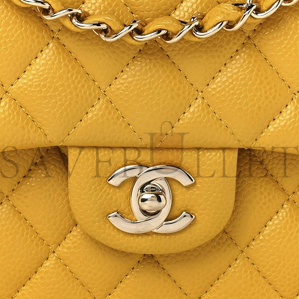 CHANEL CAVIAR QUILTED MEDIUM DOUBLE FLAP YELLOW (25*15*6cm)