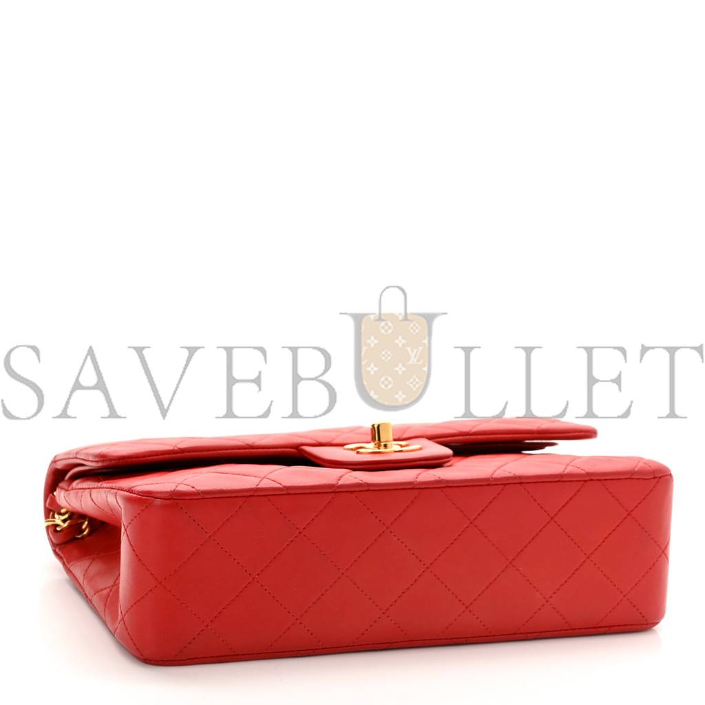 CHANEL LAMBSKIN QUILTED SMALL DOUBLE FLAP RED GOLD HARDWARE (23*14*6cm)