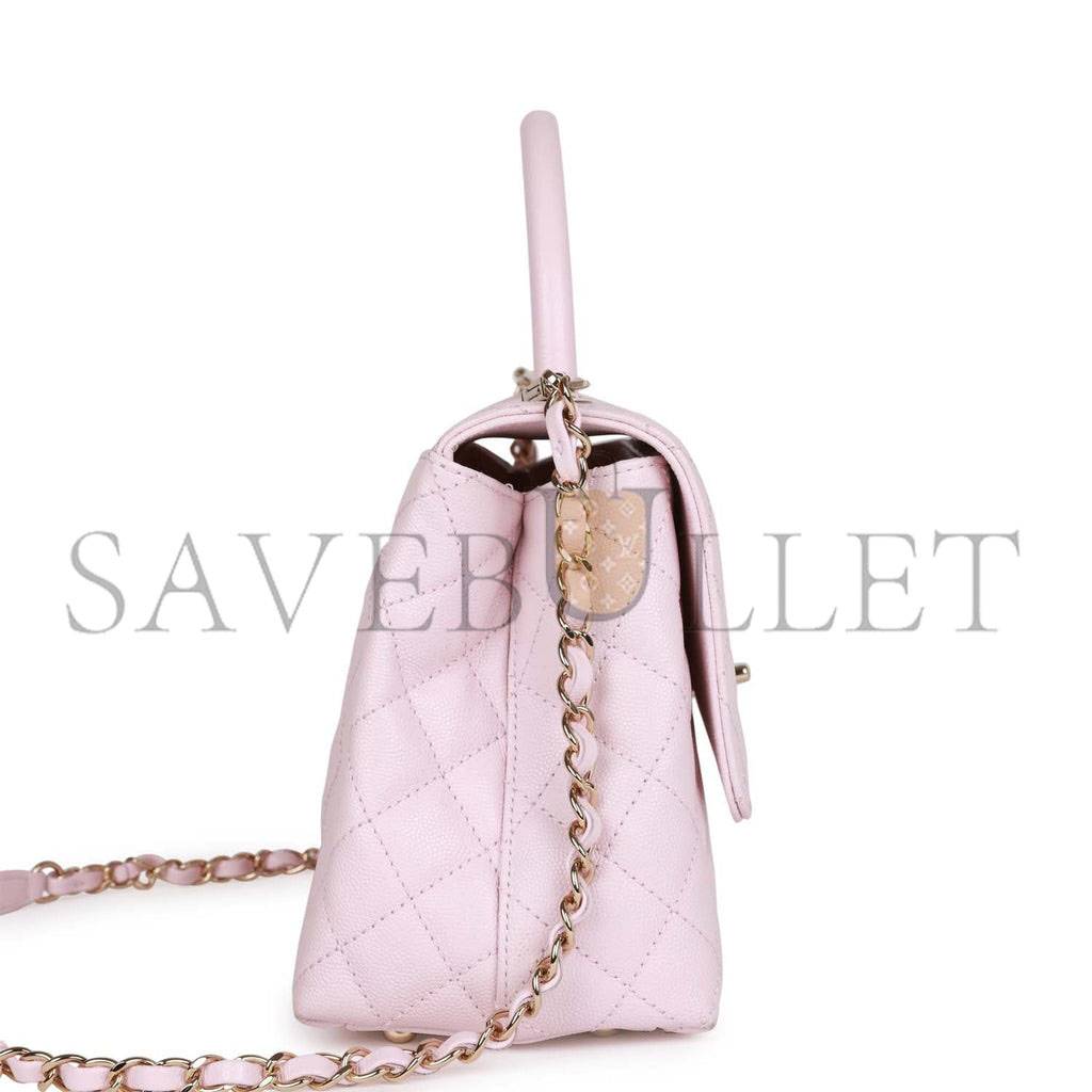 CHANEL MEDIUM COCO HANDLE FLAP BAG LIGHT PINK CAVIAR LIGHT GOLD HARDWARE (29*18*11cm)