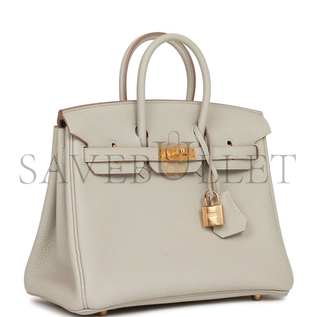 HERMES BIRKIN 25 GRIS PERLE TOGO GOLD HARDWARE HANDMADE (25*19*12cm)