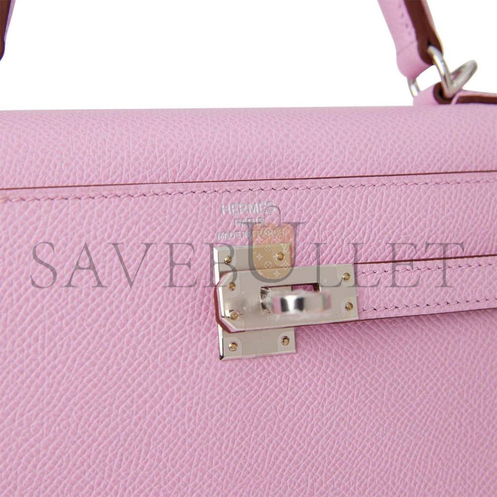 HERMES KELLY SELLIER 25 MAUVE SYLVESTRE EPSOM PALLADIUM HARDWARE   (25*17*7cm)