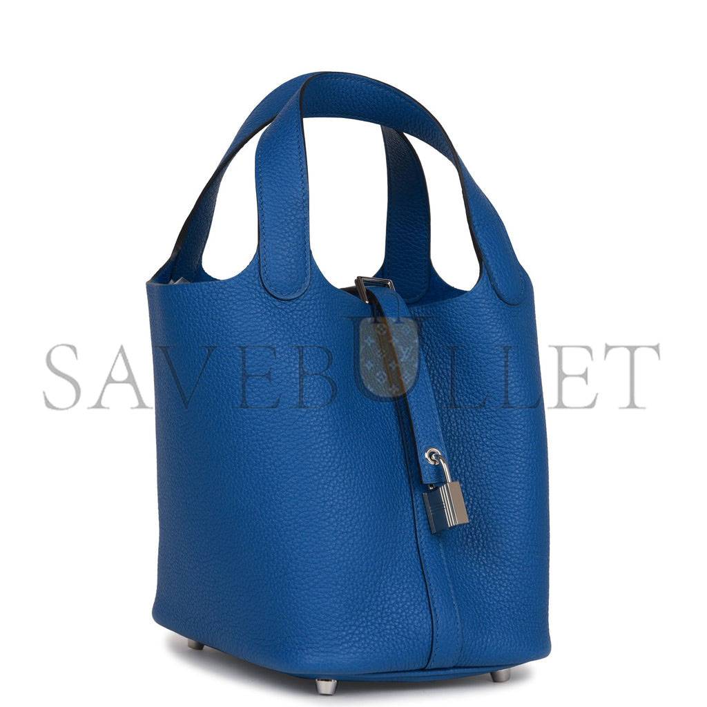 HERMES PICOTIN LOCK 18 BLEU FRANCE CLEMENCE GOLD HARDWARE (18*13*18cm)