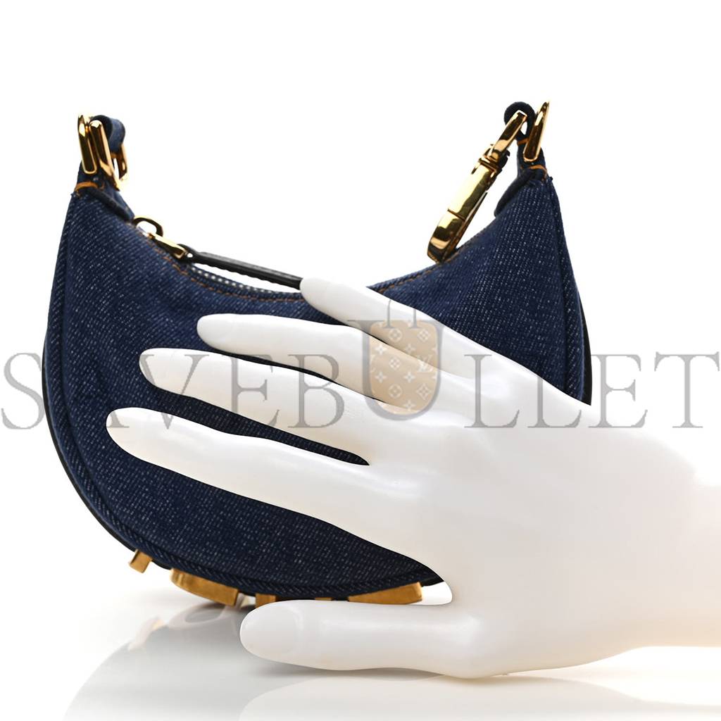 FENDI DENIM SHINY NAPPA NANO FENDIGRAPHY HOBO CHARM BLUE MORO (16*10*5cm)