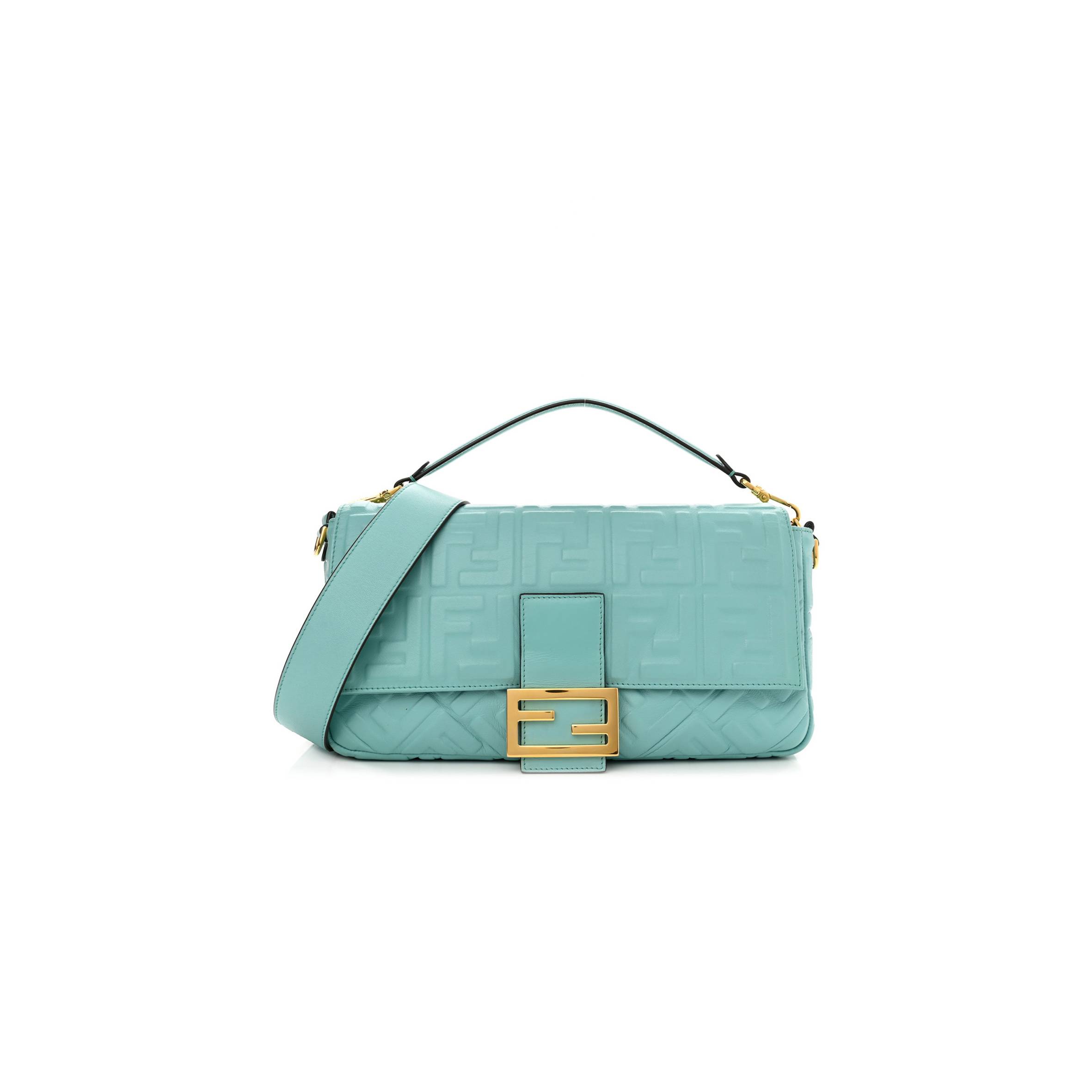 FENDI NAPPA FF 1974 EMBOSSED LARGE BAGUETTE TIFFANY (32*18*5cm)